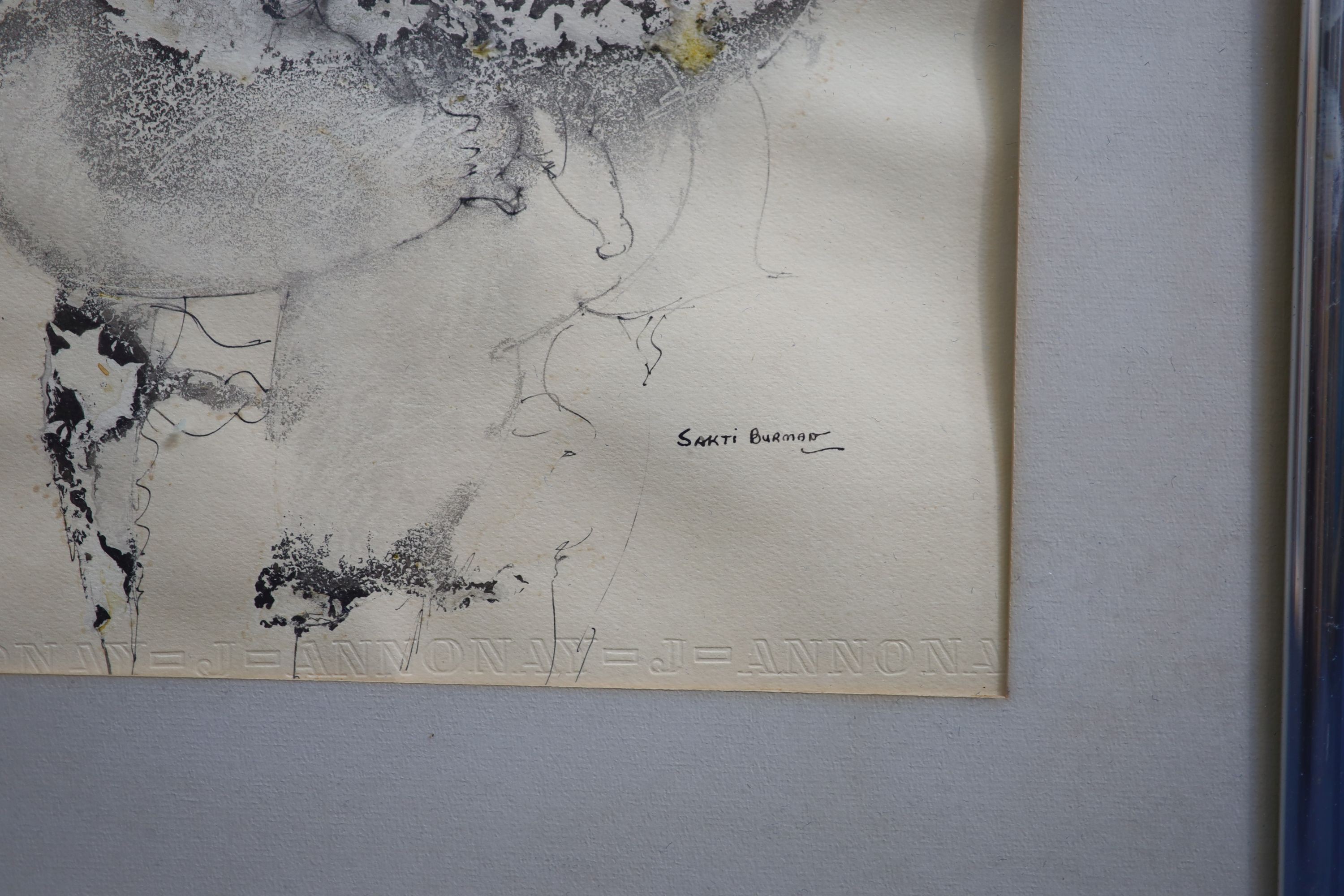 Sakti Burman (Indian, 1935-), Musician and onlooker, Ink and watercolour, 45 x 48cm